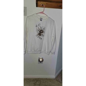 Bon Worth Womens White Vintage Embroidered Pullover Crew Neck Sweater Size SP
